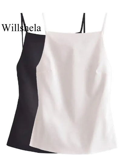 Women's Lace-Up Backless Camisole with Vintage Style, Thin Straps, and Square Collar