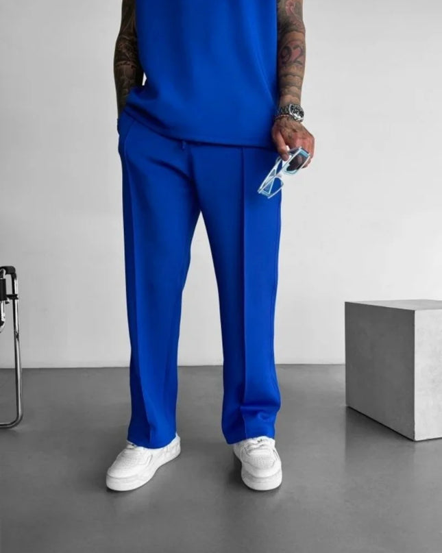 Men's Casual Pants with Single-Line Pleats and Elastic Drawstring Waist