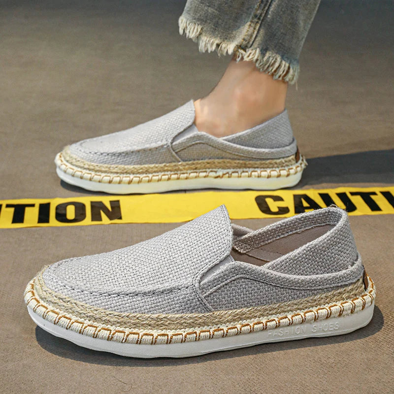 Comfortable Men's Slip-On Flats - Breathable Canvas Linen Loafers for Men
