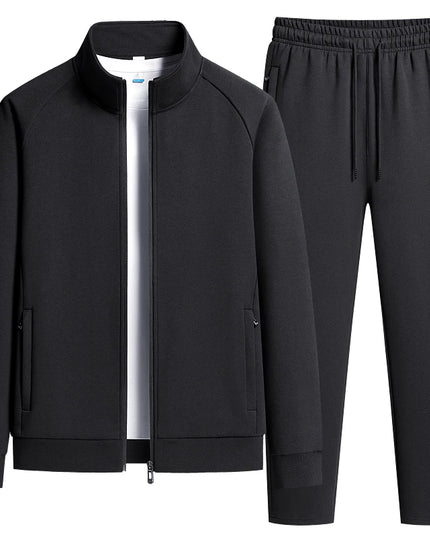 Men's Two-Piece Casual Tracksuit with Stand Collar Jacket and Elastic Waist Sweatpants Set