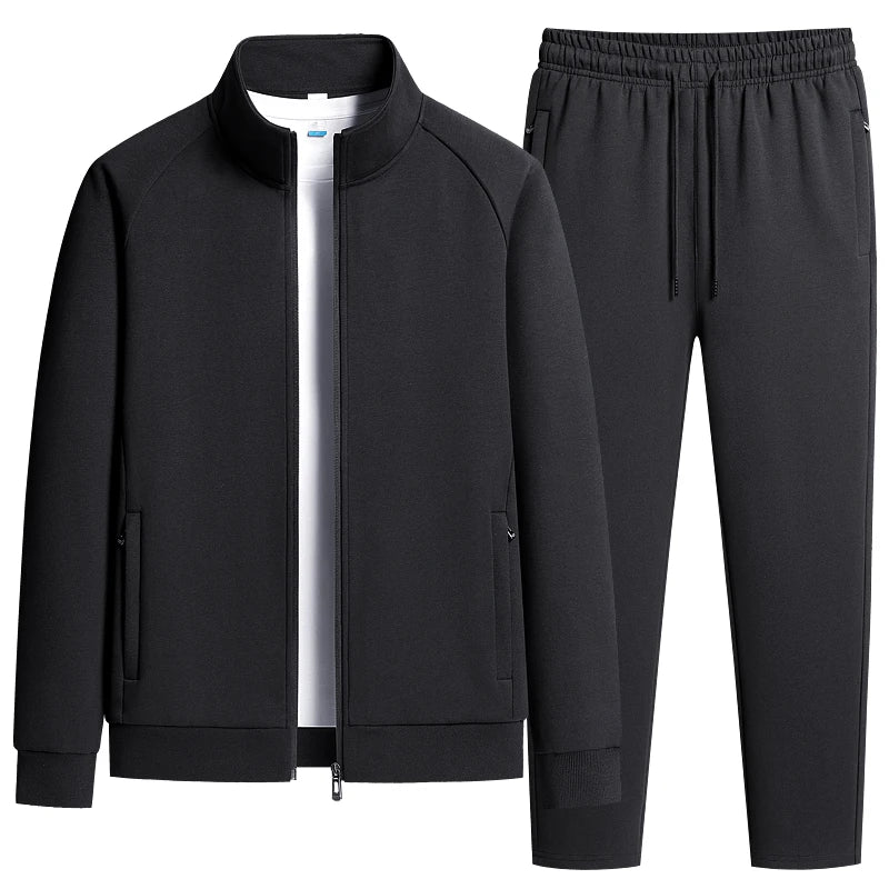 Men's Two-Piece Casual Tracksuit with Stand Collar Jacket and Elastic Waist Sweatpants Set