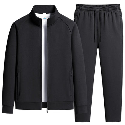 Men's Two-Piece Casual Tracksuit with Stand Collar Jacket and Elastic Waist Sweatpants Set