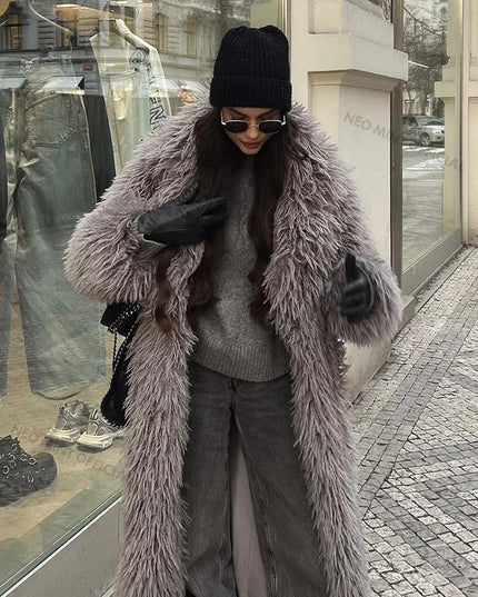 Women's Extra Long Faux Fur Overcoat