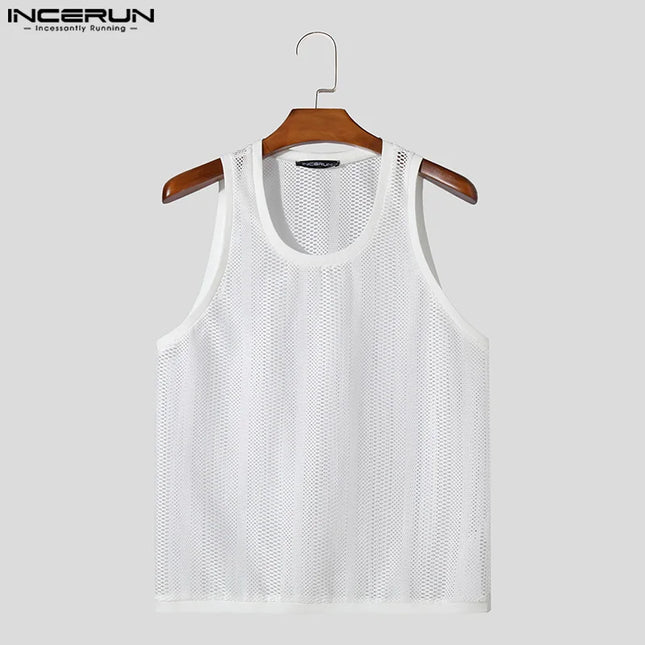 Incerun Men's Mesh Transparent Tank Top