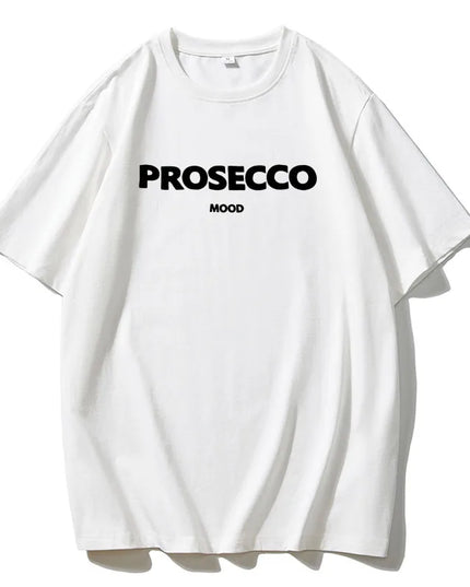 Cotton "Prosecco Mood" Print T-Shirt for Women - Casual Loose Fit Tee by Hirsionsan