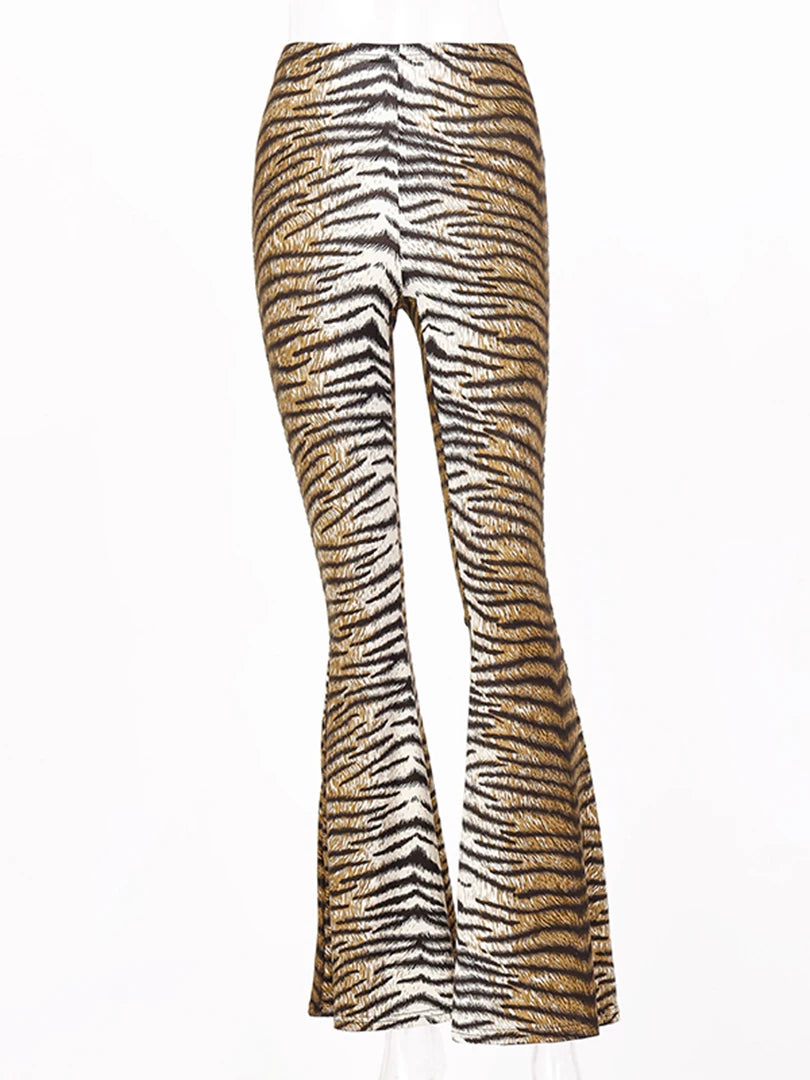 Hugcitar Women's High Waist Leopard Print Flare Pants