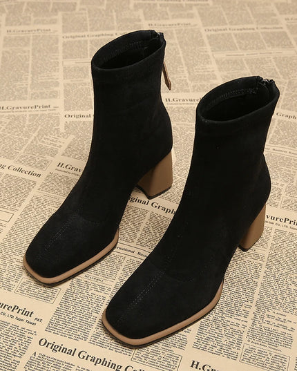 Women’s Ankle Boots with Zippers & Thick Heels