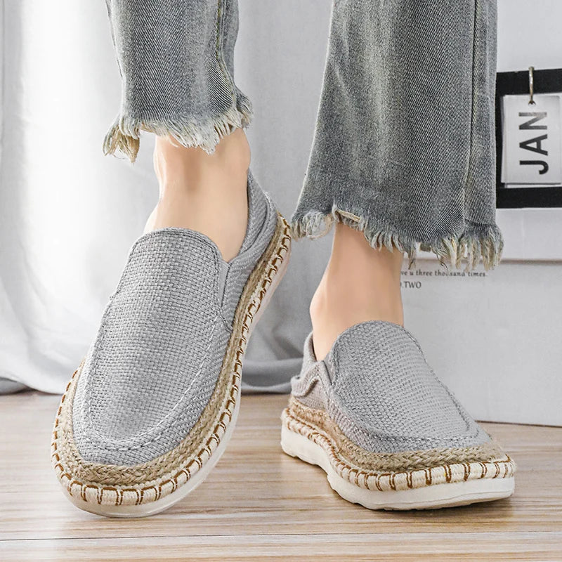 Comfortable Men's Slip-On Flats - Breathable Canvas Linen Loafers for Men