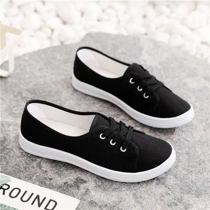 Lady's Classic Round Toe Canvas Lace-Up Sneakers - Comfortable & Stylish Women's Casual Shoes