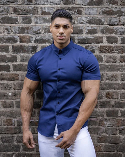 Men's Slim Fit Short Sleeve Lapel Shirt – Lightweight & Stretchy