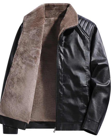 Men's Faux Leather Jacket with Winter Fleece Lining