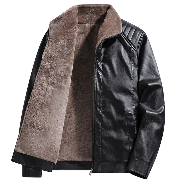 Men's Faux Leather Jacket with Winter Fleece Lining