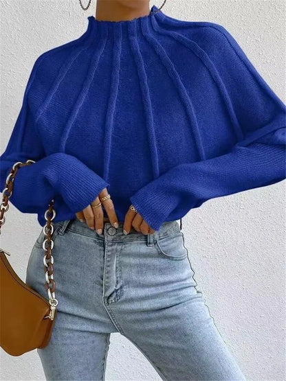 Knit Pullover Sweater with Batwing Sleeves for Women