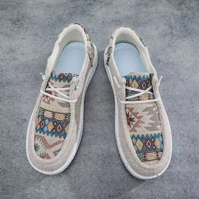 Men's Canvas Low Top Sneakers - Flat Sole, Vulcanized Style