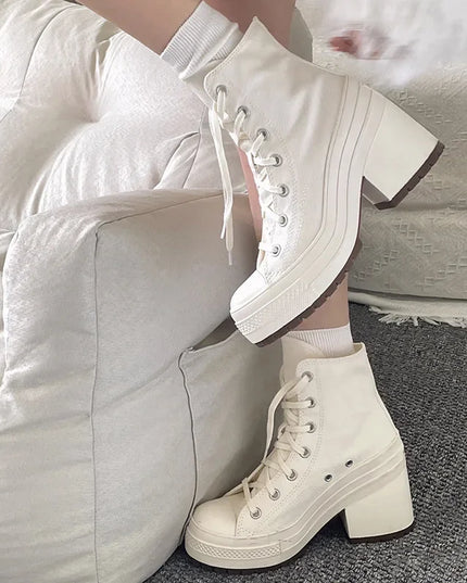 Stylish Women's Canvas Lace Up Heels