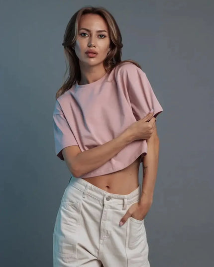 Women's Casual Loose Fit Cotton Cropped T-Shirt