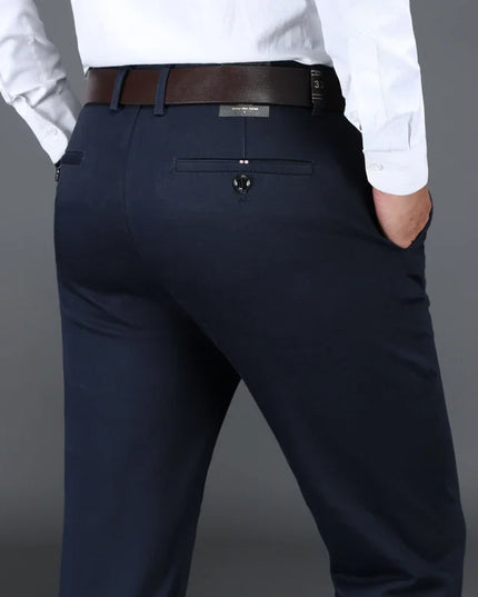 Classic Men's High-Waist Stretch Cotton Straight Trousers
