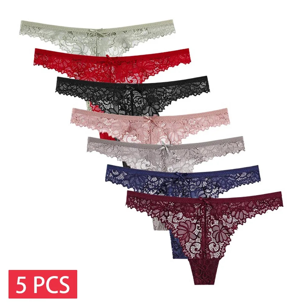 5-Piece Set of Women's Transparent G-String Thongs - Various Color Set