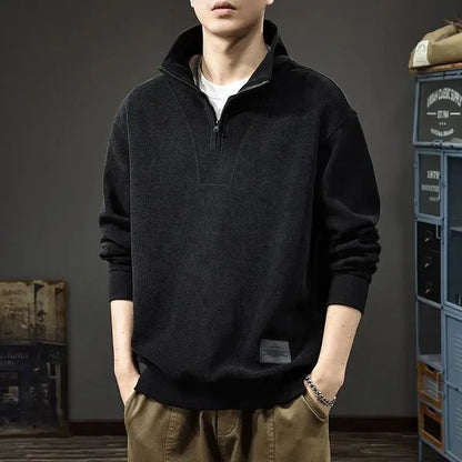 Men's Retro Long-Sleeve Half-Zip Stand Collar Sweater