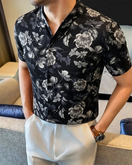 Vintage Men's Shirt with Flower Pattern and Floral Design