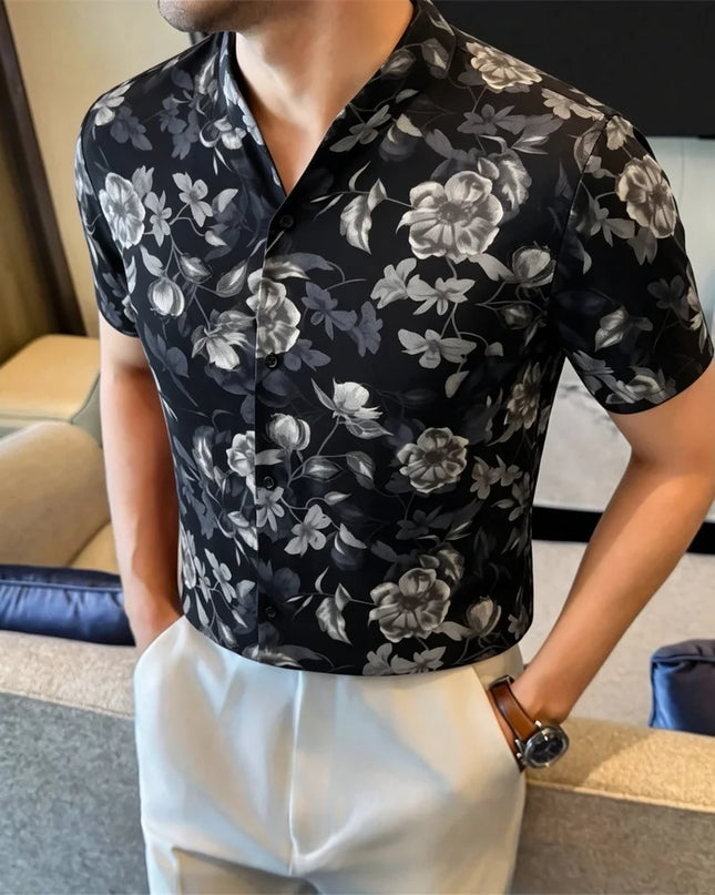 Vintage Men's Shirt with Flower Pattern and Floral Design