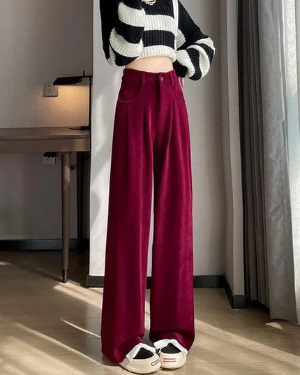 Women's Chic High Waist Straight Leg Trousers - Slim Fit Elegant Pants for Women