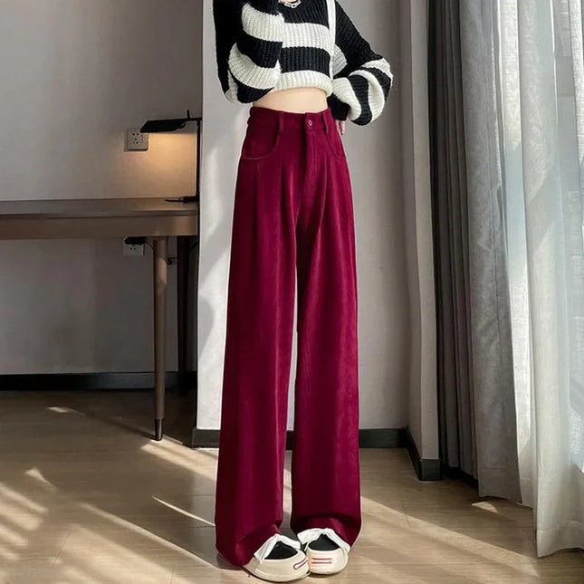 Women's Chic High Waist Straight Leg Trousers - Slim Fit Elegant Pants for Women