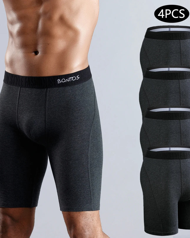 Men's Cotton Long Boxers – Set of 4 Trunks, Comfortable & Breathable Underwear