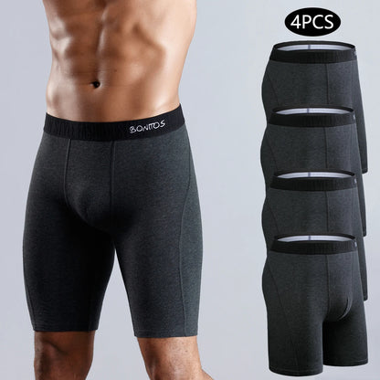 Men's Cotton Long Boxers – Set of 4 Trunks, Comfortable & Breathable Underwear