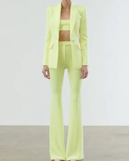 Women's Two-Piece Blazer and Flare Pants Set with Single Button Detail