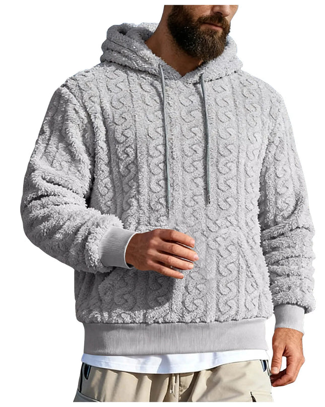 Men's Vintage Jacquard Textured Fleece Hoodie Sweater