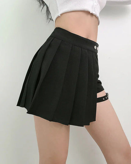 Pleated Gothic Half Skirts for Women - Asymmetrical Plaid High-Waisted