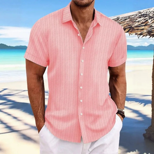 Men's Vertical Jacquard Short Sleeve Button-Down Shirt