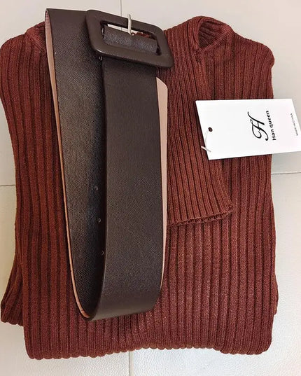 Han Queen Women's Knitted Turtleneck Bodycon Sweater Dress