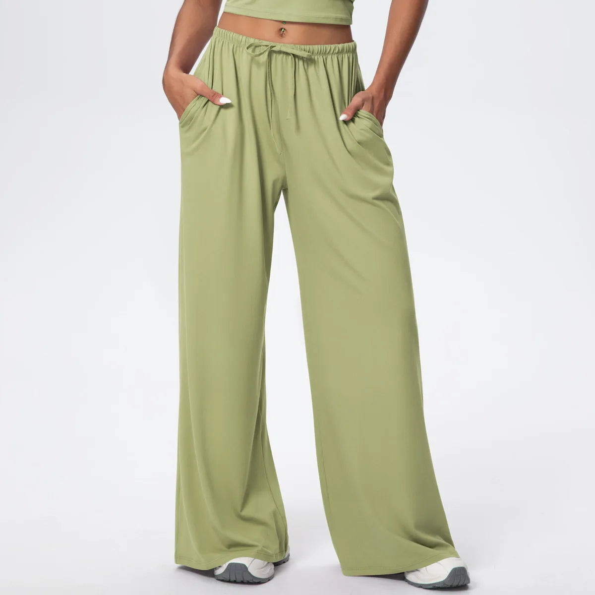 Women Drawstring Yoga Pants Wide Leg Loose Casual  Straight