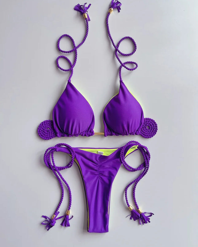 Braided Rope Two-Piece Bikini Set for Women - Triangle Swimwear