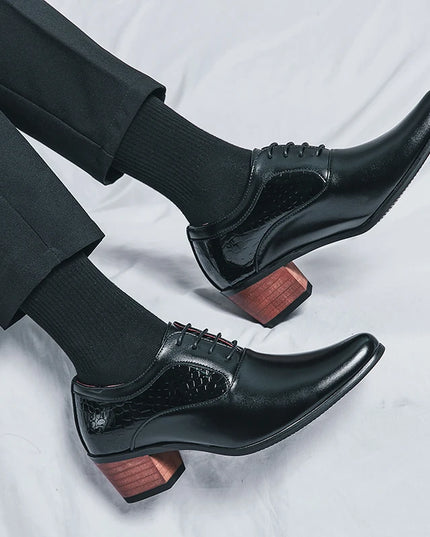 Luxury Black Leather Men's High Heel Shoe