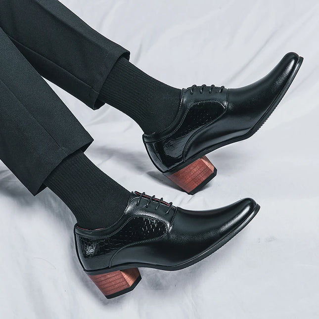 Luxury Black Leather Men's High Heel Shoe