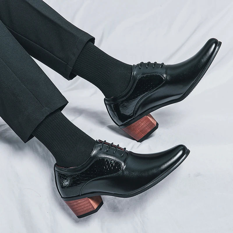 Luxury Black Leather Men's High Heel Shoe