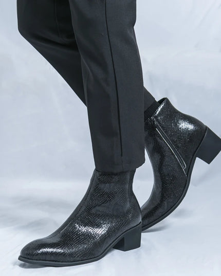 Men's Faux Leather Ankle Boots With Side Zipper Closure