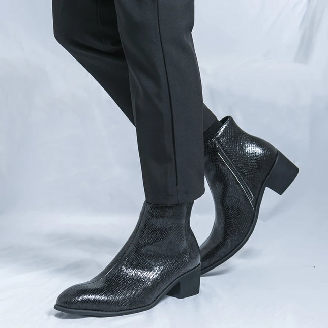 Men's Faux Leather Ankle Boots With Side Zipper Closure