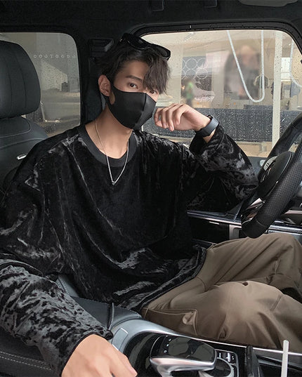 Men's Velvet Long Sleeve O-Neck Loose Fit Sweater