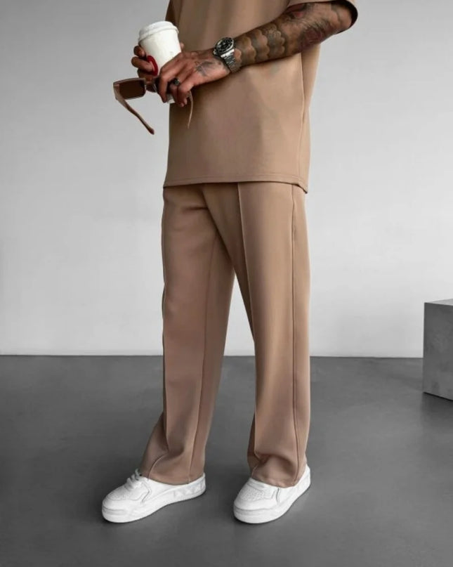 Men's Casual Pants with Single-Line Pleats and Elastic Drawstring Waist