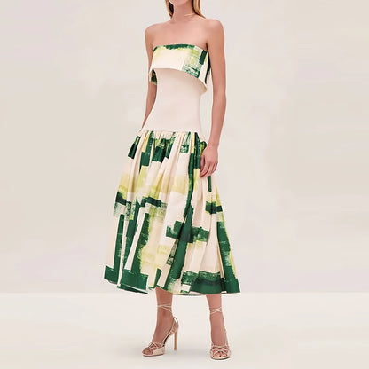 Women's Elegant Off-Shoulder Pleated Dress – High Waist Design