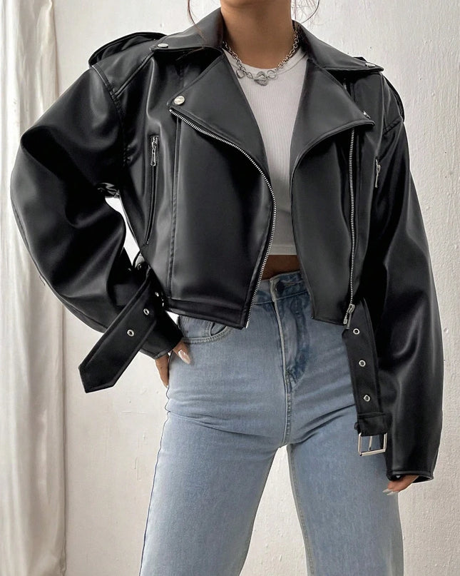 Womens Faux Leather Casual Fit Jacket