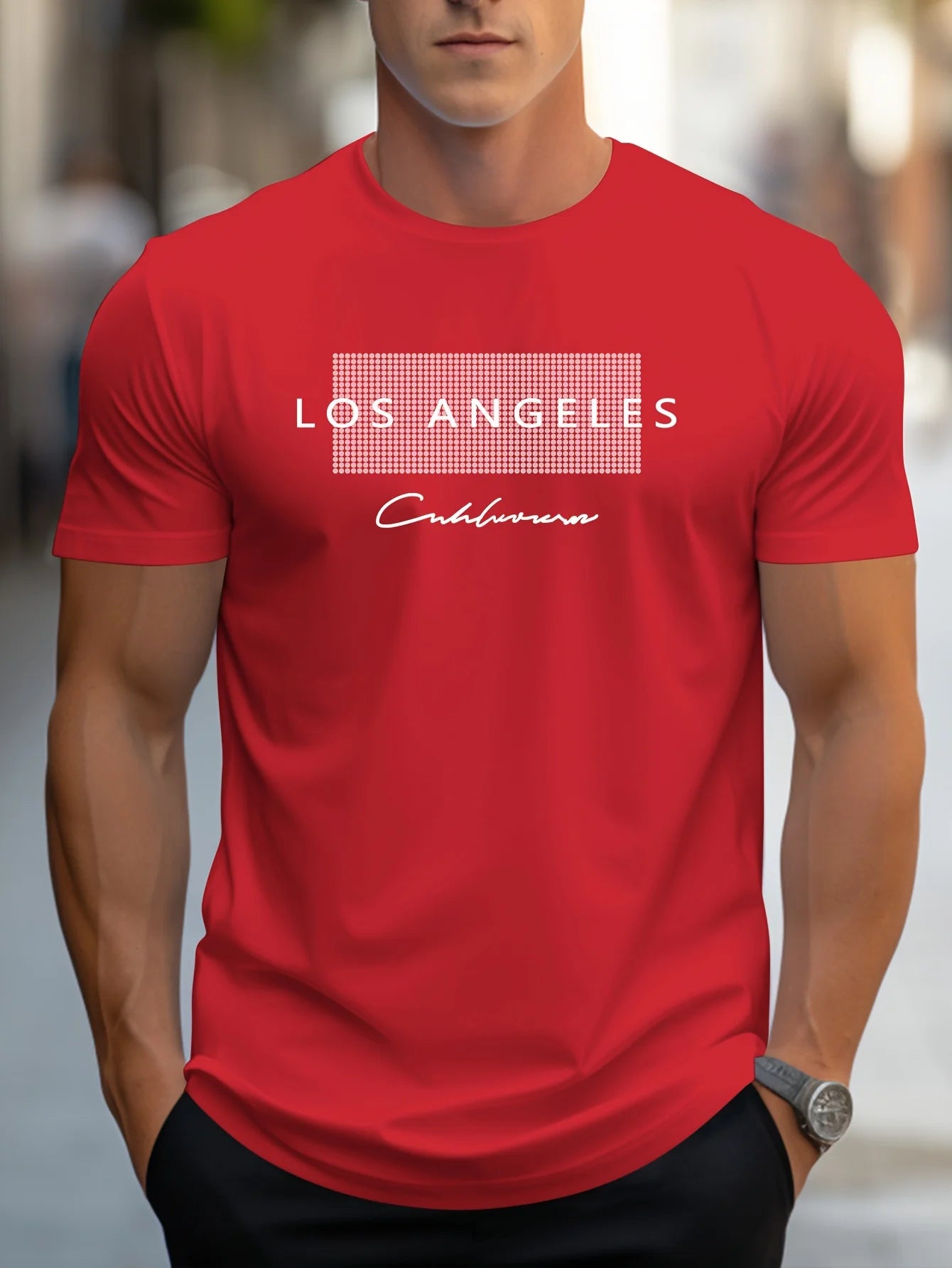 Men's Cotton Los Angeles Graphic Slim Fit Casual Round Neck T-Shirt