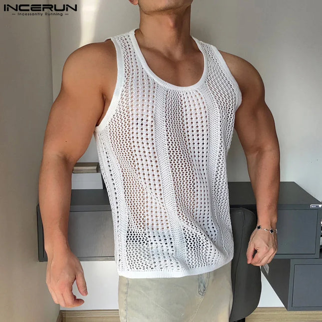 Incerun Men's Mesh Transparent Tank Top
