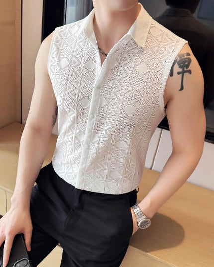 Men's Slim Fit Sleeveless Vest Shirt with Hollowed-Out Design
