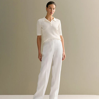 Women's Knitted Polo T-Shirt – Casual Loose Fit with Lapel, Comfortable Women's Knit Top