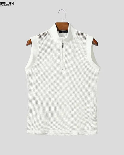 Incerun Men's Hollow Out See-Through Tank Top with Zipper